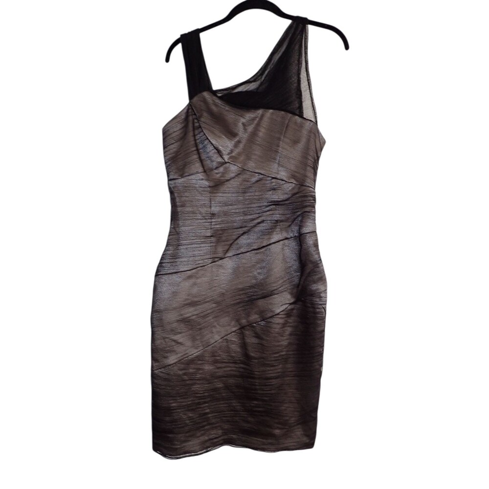 VTG Nightway Dress 6 One Shoulder Ruched Sheath Cocktail Metallic Whimsygoth